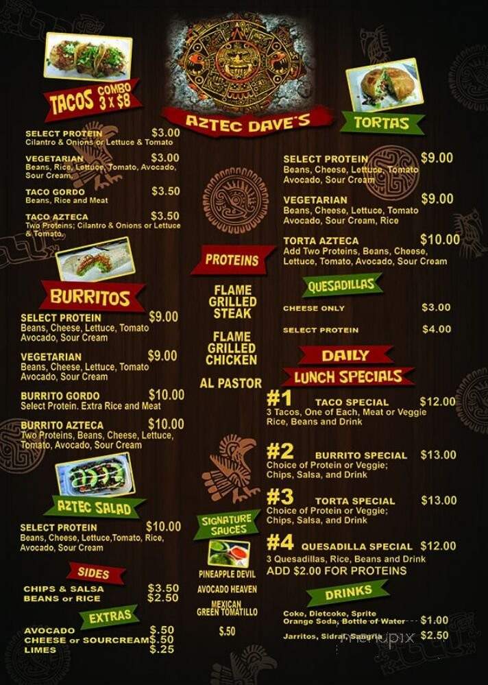 Aztec Daves - Chicago, IL menu_pic