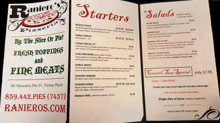 Raniero's Pizzeria - Newport, KY menu_pic