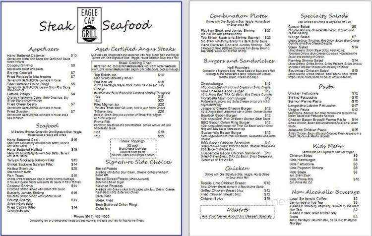 Eagle Cap Grill - Baker City, OR menu_pic