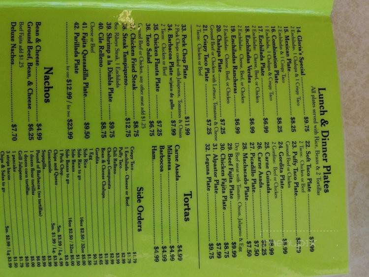 Gloria's Mexican Restaurant - New Braunfels, TX menu_pic