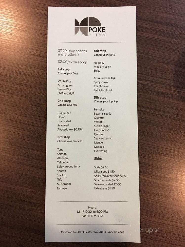 Poke Alice - Seattle, WA menu_pic