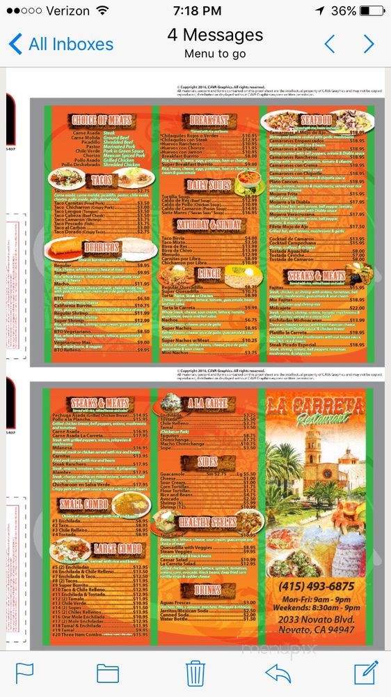 la carreta - Novato, CA menu_pic