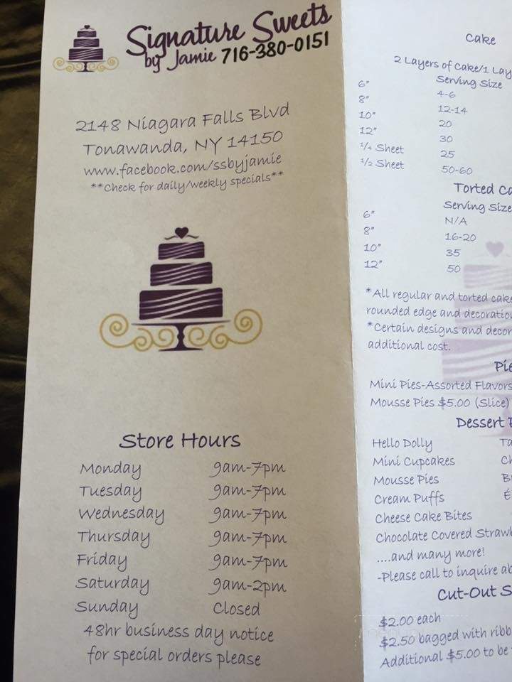 Signature Sweets - Tonawanda, NY menu_pic