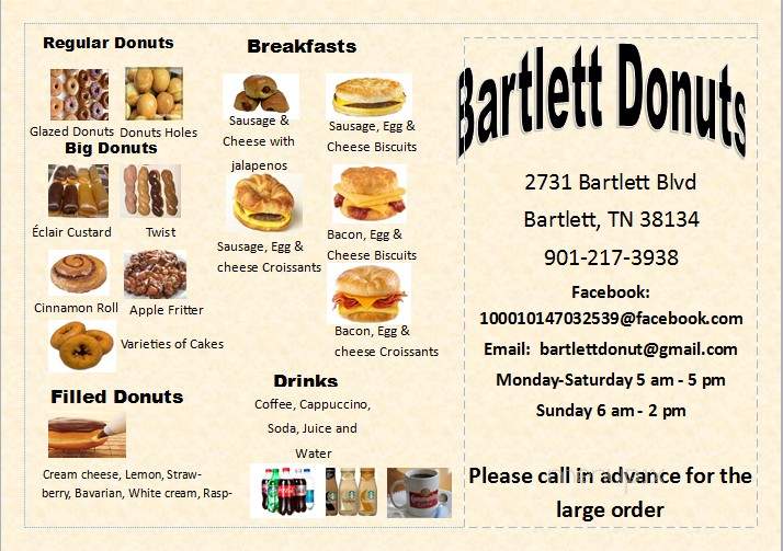Bartlett Donuts - Bartlett, TN menu_pic