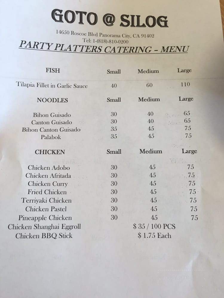 Goto @ Silog - Panorama City, CA menu_pic