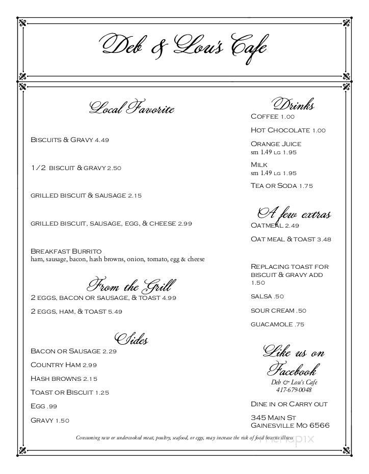 Deb And Lou's Cafe - Gainesville, MO menu_pic