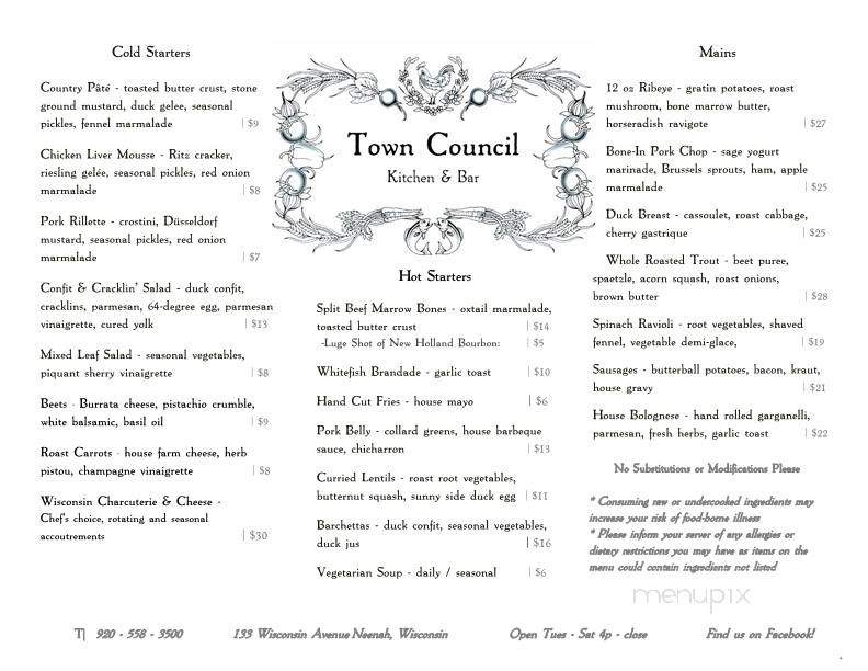 Town Council Kitchen - Neenah, WI menu_pic