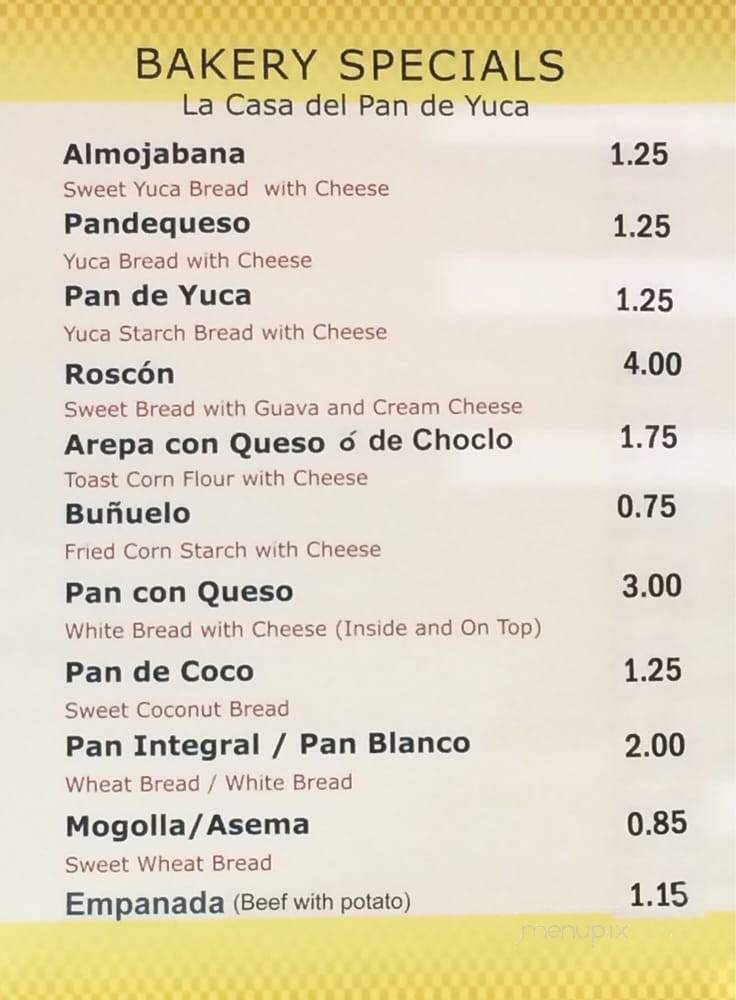 La Casa de Pan de Yuca - Tampa, FL menu_pic