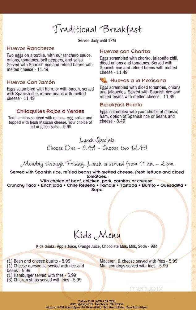 Tato's Mexican Grill & Cantina - Manteca, CA menu_pic