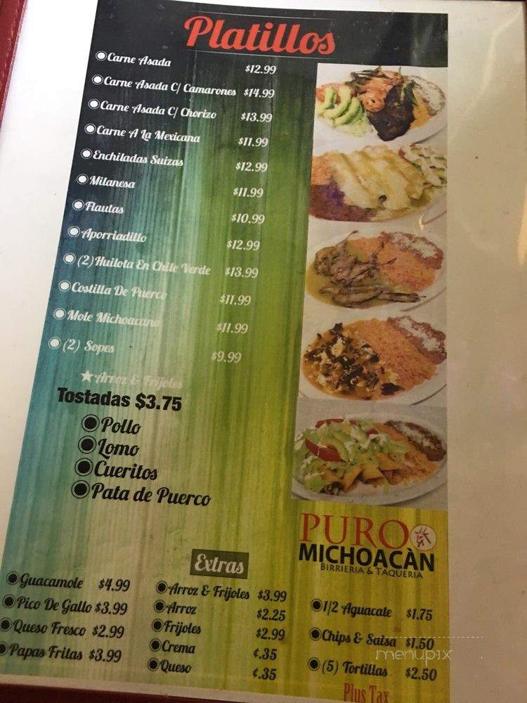 Puro Michoacan Restaurant - San Jose, CA menu_pic