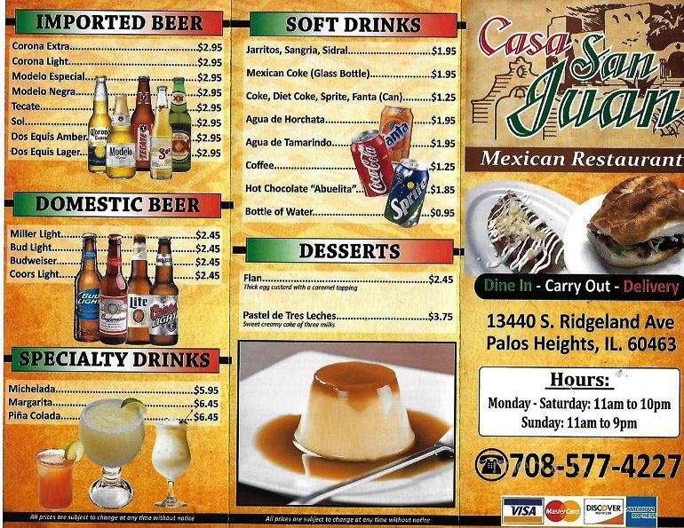 Casa San Juan Restaurant - Palos Heights, IL menu_pic