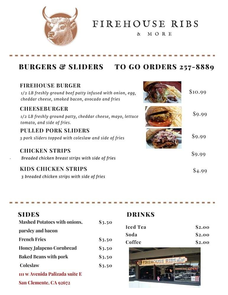 Firehouse Ribs & More - San Clemente, CA menu_pic