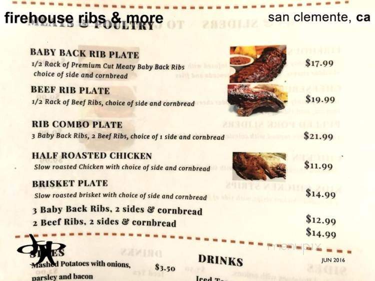 Firehouse Ribs & More - San Clemente, CA menu_pic