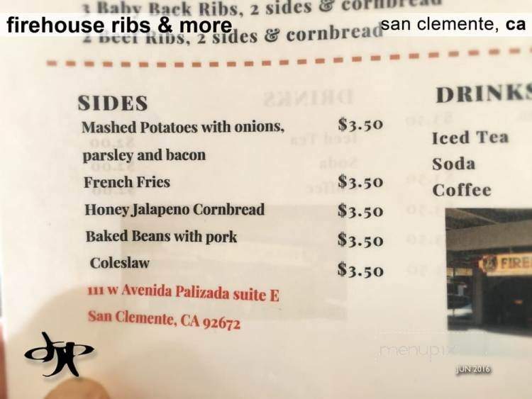 Firehouse Ribs & More - San Clemente, CA menu_pic