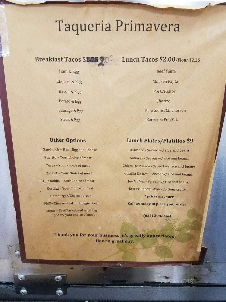 La Taqueria - Houston, TX menu_pic
