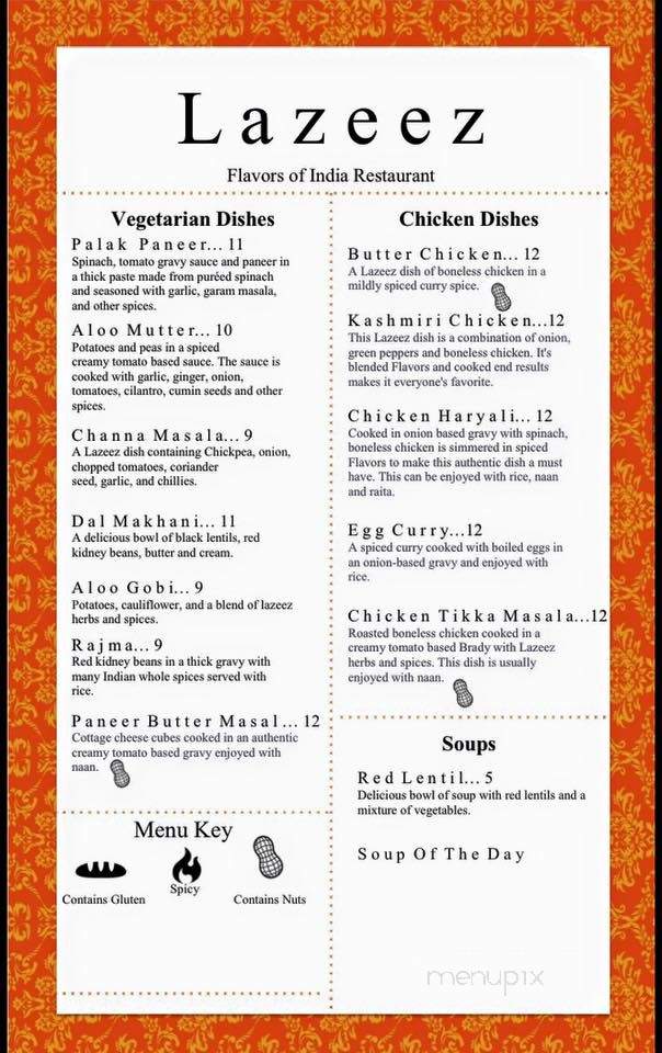 Lazeez Flavors of India Restaurant and Lazeez Chaat House - Spring Arbor, MI menu_pic