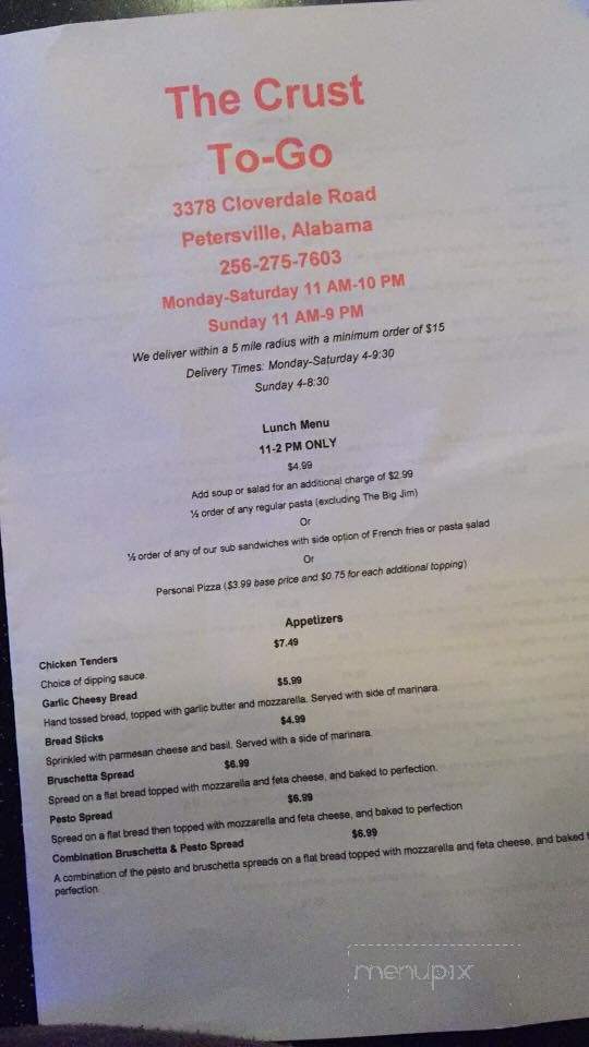 The Crust To Go - Florence, AL menu_pic