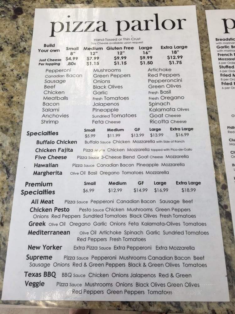 Pizza Parlor - Sugar Land, TX menu_pic