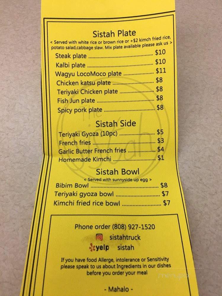 Sistah - Honolulu, HI menu_pic