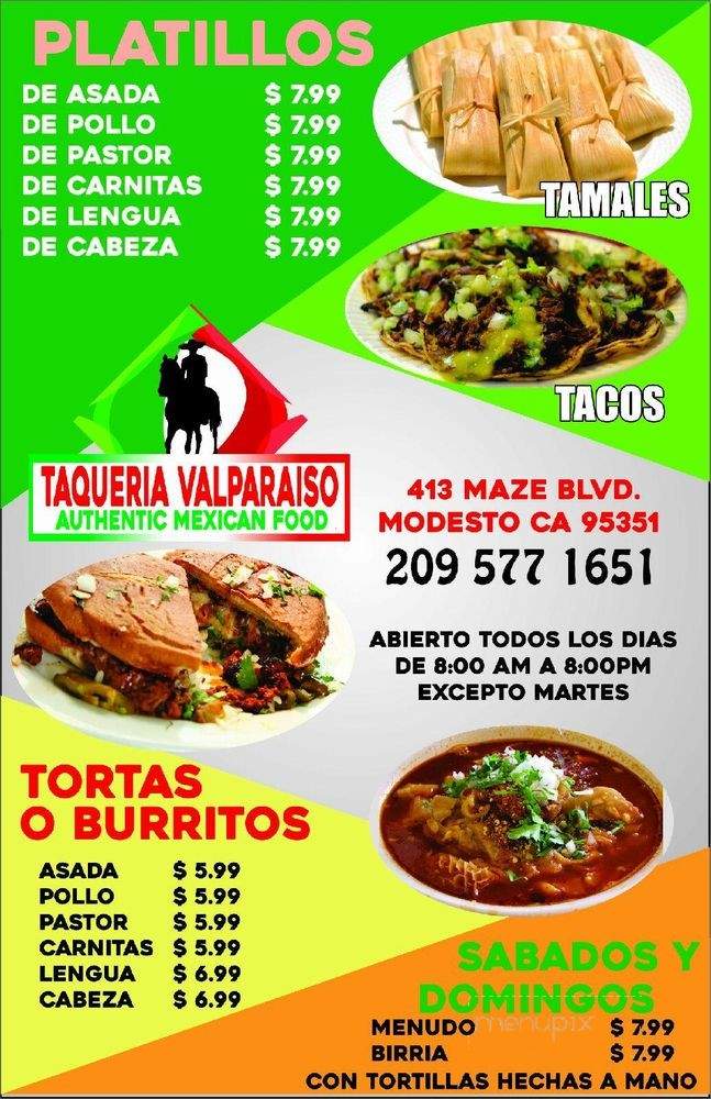Taqueria Valparaiso - Modesto, CA menu_pic