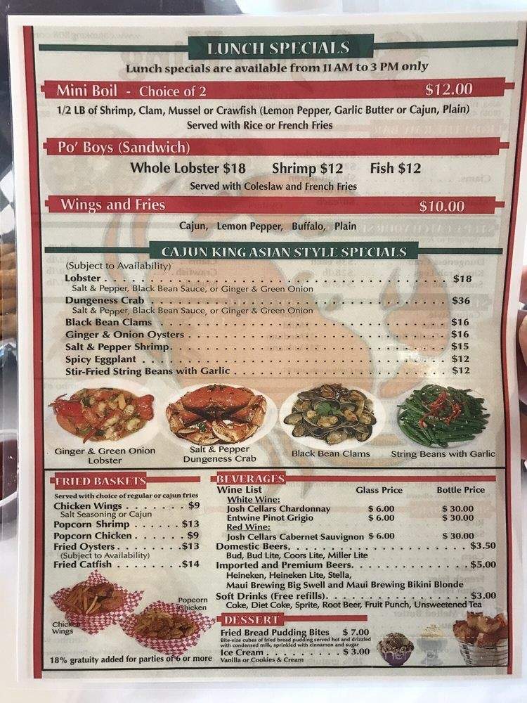 Menu of Cajun King Kaimuki in Honolulu, HI 96816