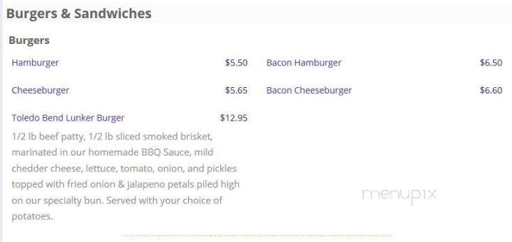 Brandon's On The Bend - Many, LA menu_pic