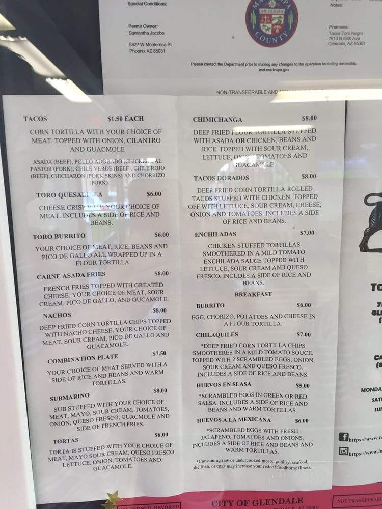 /28644178/Tacos-Toro-Negro-Menu-Glendale-AZ - Glendale, AZ