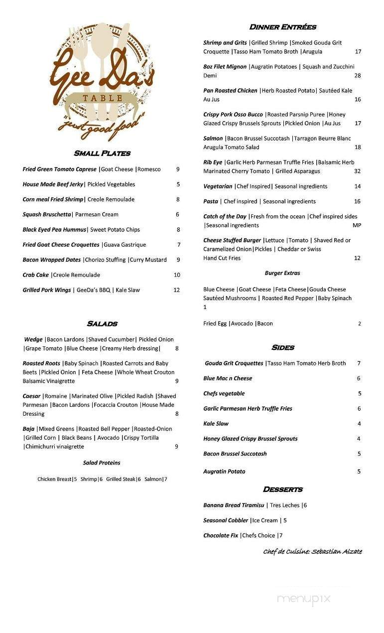 Gee Da's Table - Statesboro, GA menu_pic