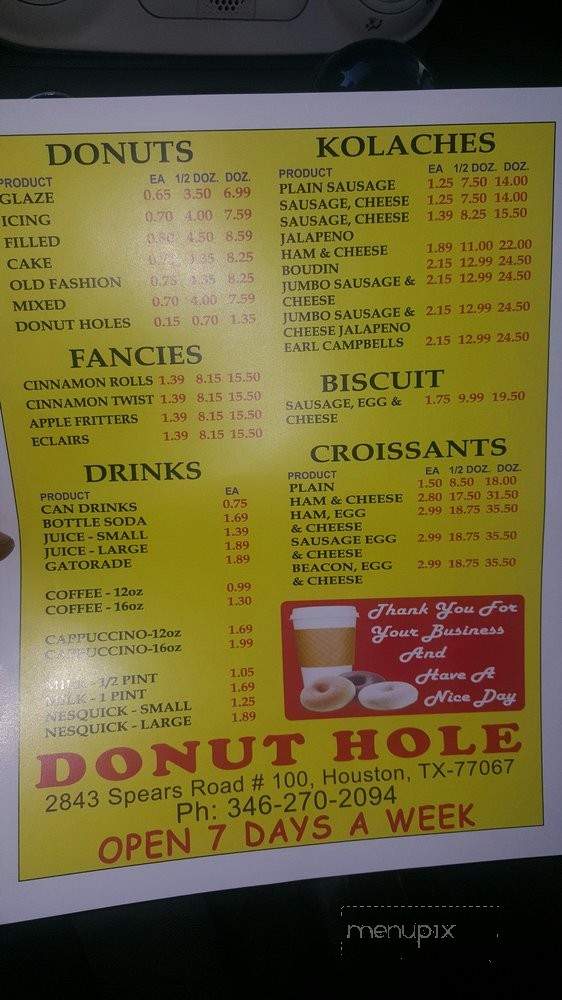 Donut Hole - Houston, TX menu_pic