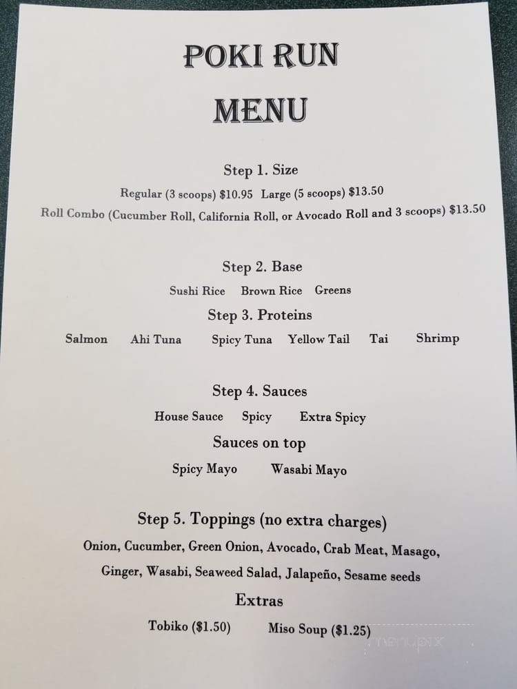 Poki Run - Milpitas, CA menu_pic