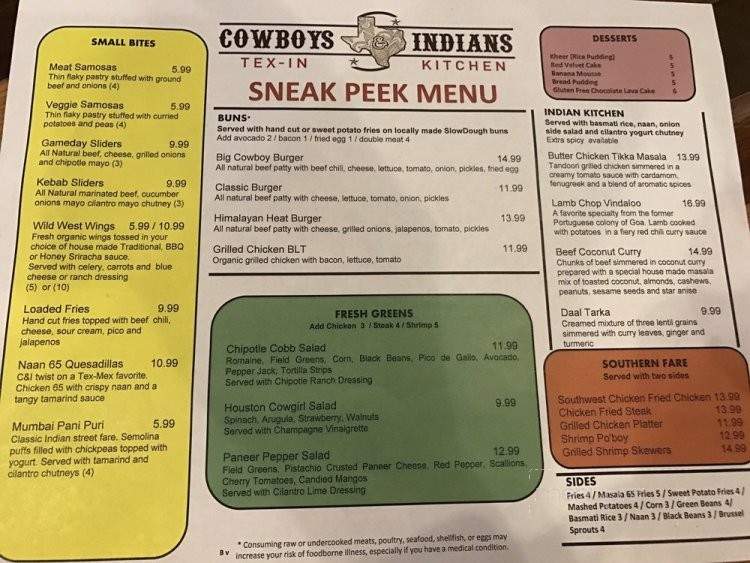 Cowboys & Indians Tex-In Kitchen - Houston, TX menu_pic