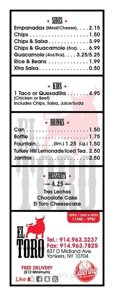 El Toro Mexican Grill - Yonkers, NY menu_pic