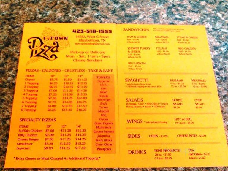 E-town Pizza - Elizabethton, TN menu_pic