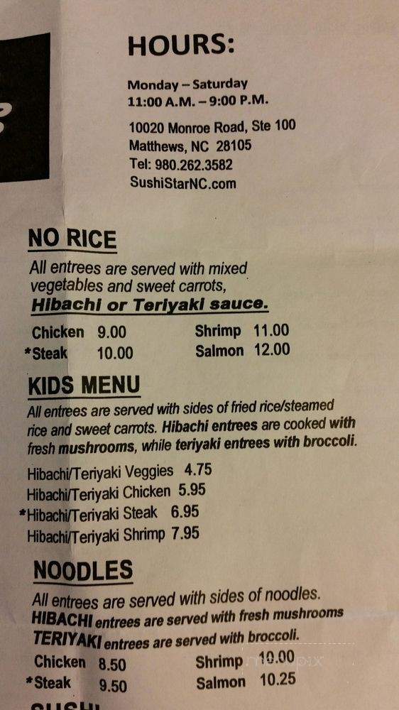 Sushi Star - Matthews, NC menu_pic