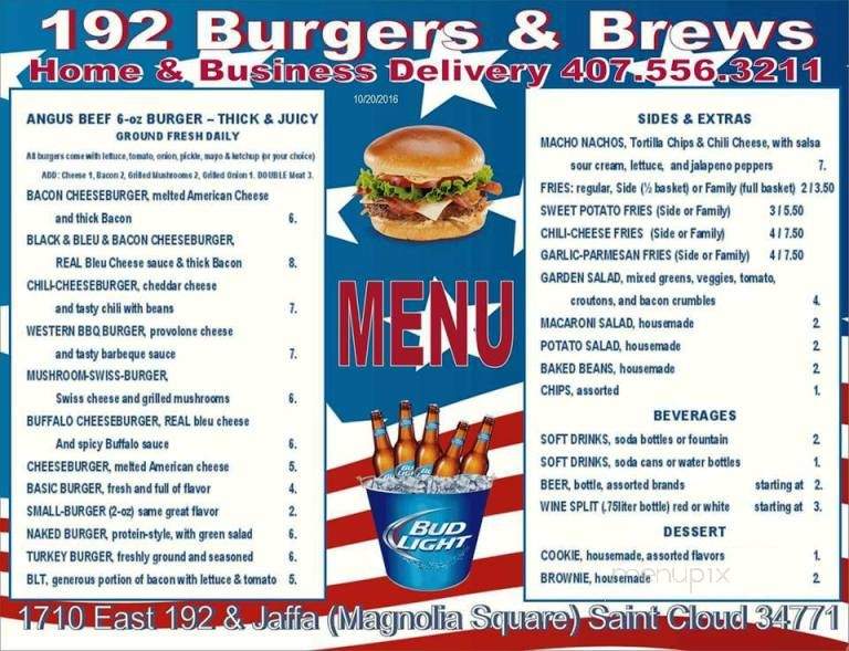 192 Burgers & Brews - Saint Cloud, FL menu_pic