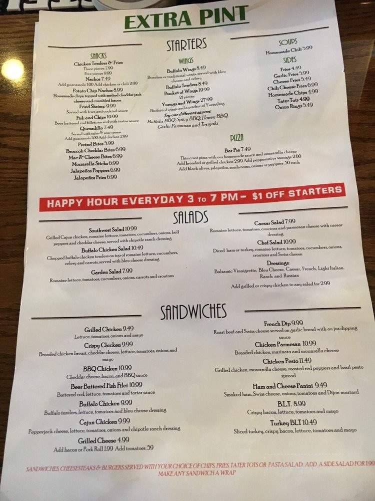 The Extra Pint Bar & Grill - Manville, NJ menu_pic