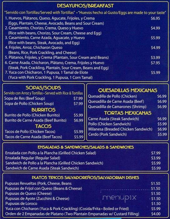 Restaurant and Bakery Salvadorena - Charlotte, NC menu_pic