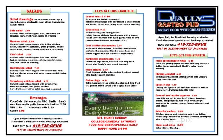 Duallys Gastro Pub - Toledo, OH menu_pic