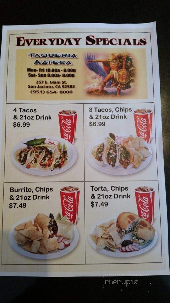 Taqueria Azteca - San Jacinto, CA menu_pic