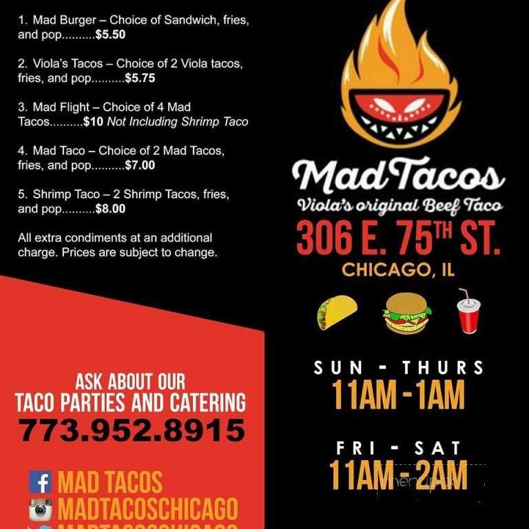Mad Tacos - Chicago, IL menu_pic