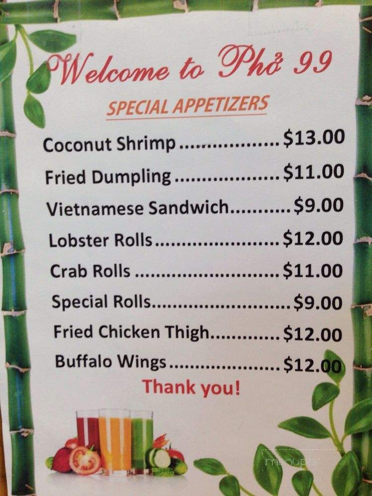 Pho 99 - Wethersfield, CT menu_pic