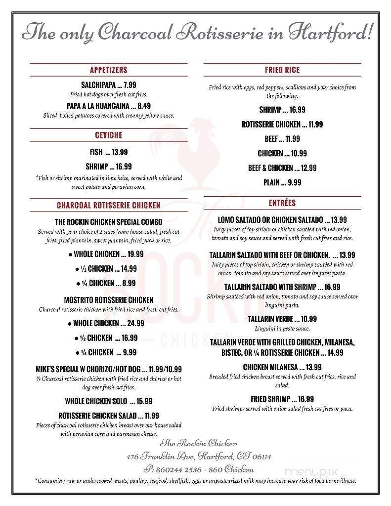 The Rockin Chicken - Hartford, CT menu_pic