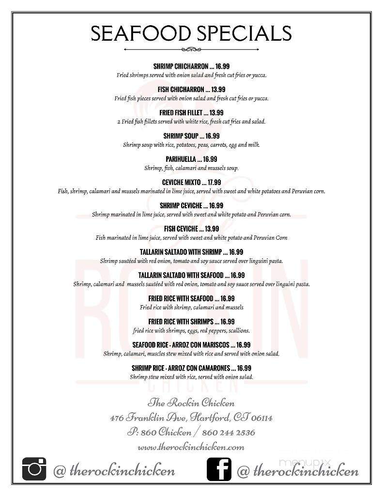 The Rockin Chicken - Hartford, CT menu_pic