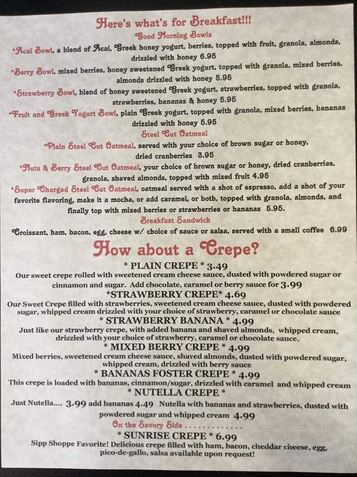 Sipp Shoppe - Winslow, AZ menu_pic
