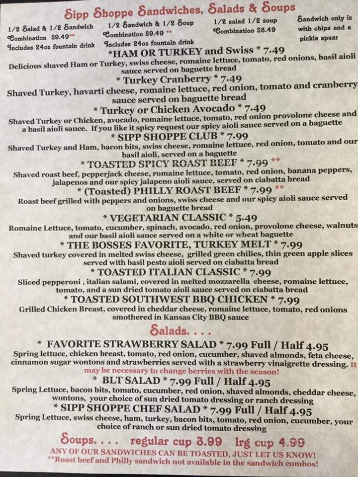 Sipp Shoppe - Winslow, AZ menu_pic