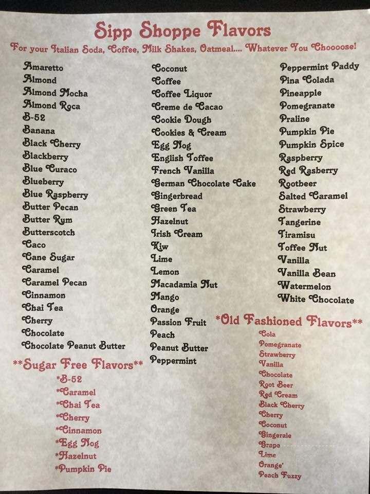 Sipp Shoppe - Winslow, AZ menu_pic