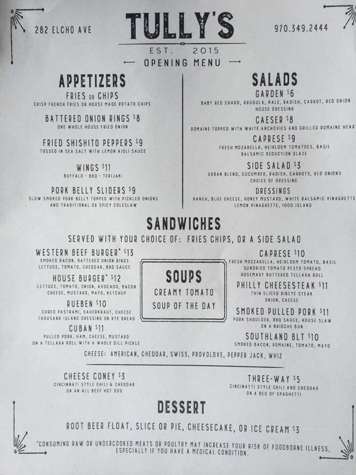 Tully's - Crested Butte, CO menu_pic