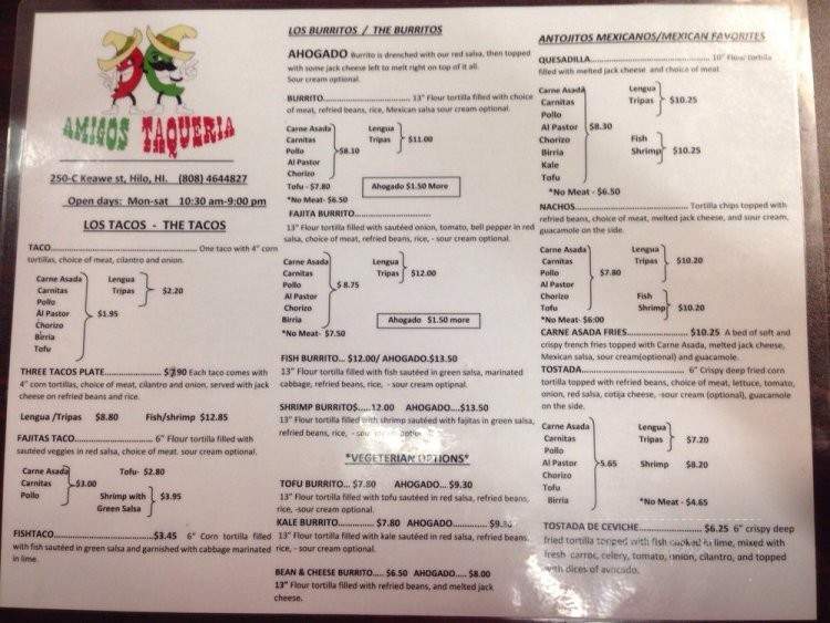 Amigos Taqueria - Hilo, HI menu_pic