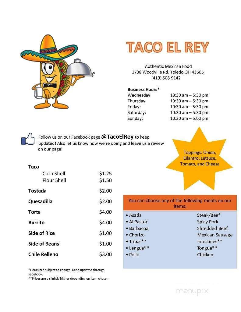 Taco El Rey - Toledo, OH menu_pic