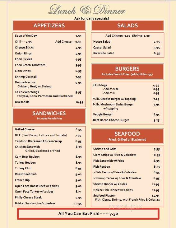 Riverside Restaurant - Weeki Wachee, FL menu_pic